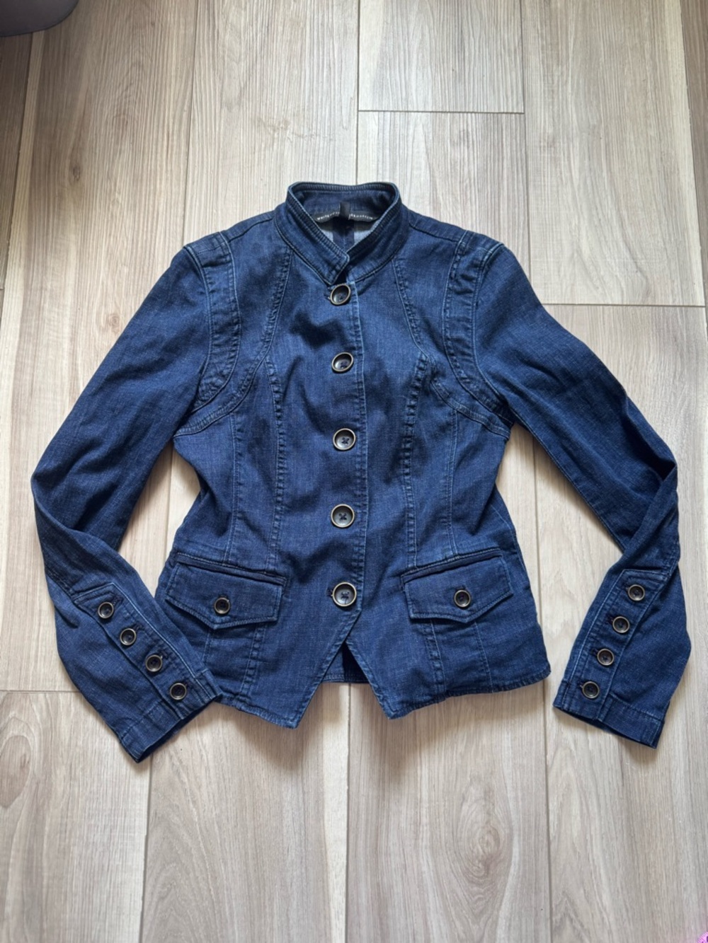 White House Black Market Navy Denim Button-Up Jacket